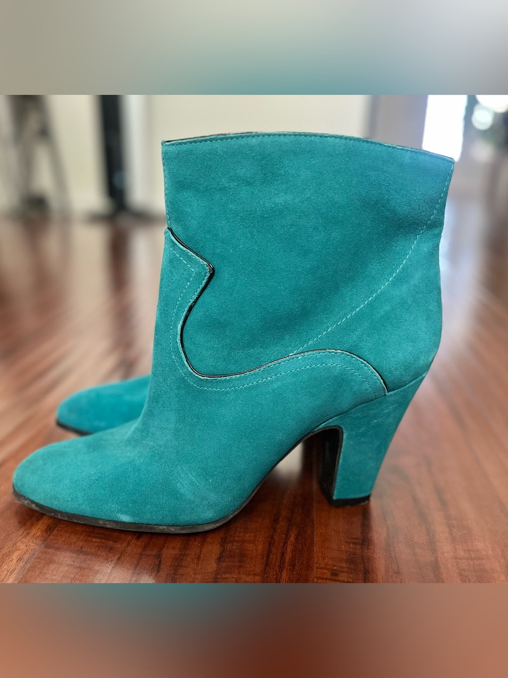 Turquoise Faux Suede Women’s Ankle Boots - Stylish Western-Inspired Heel